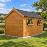 Rear corner view of the Calder 12x10 workshop