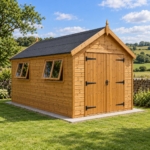 Calder 12x10 tongue and groove apex workshop in a rural garden