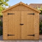 Front close-up of the Hartwell shed double doors and hasp