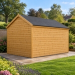 Rear corner view of the Oakridge 10x8 workshop