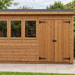 Front close-up of the Pennington workshop double doors and windows