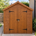 Front close-up of the Wexcombe shed double doors and padlock hasp