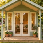 Front close-up of the Willowbank glazed double doors and veranda